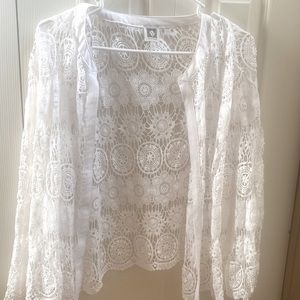 Anne Klein white crochet cardigan.